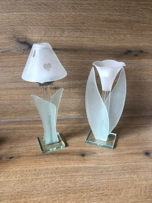 Zwei Formano Glas Teelichthalter Teelichtlampen, mit Glasschirm bzw. Blume, TOP - Bild 1 von 3