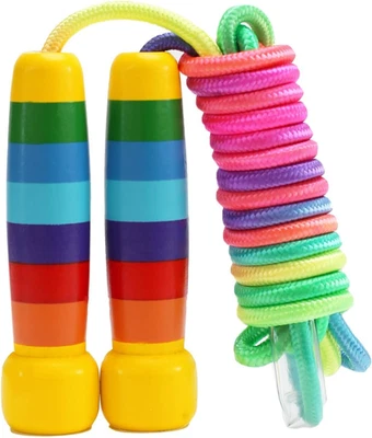 Verstellbares Springseil Kinder 280cm mit Holzgriff Regenbogen Fitness - Bild 1 von 4