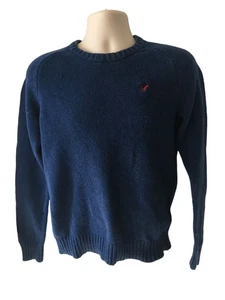 American Eagle Blue Athletic Fit Cotton Blend Knit Sweater with Elbow Pads Small - Picture 1 of 7