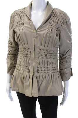 Chaqueta Bottega Veneta Mujer Cuero Genuino Cuello Cremallera Beige Talla 44 Foto 1 de 4