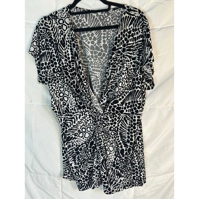 Top Merona Mujer Talla Grande XXL Negro Blanco Abstracto Estampado Animal Cuello en V Retorcido Foto 1 de 4