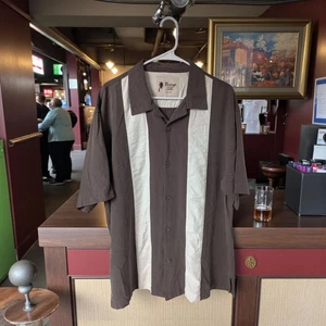 90's Vintage Silk Men's Casual Bowling Camp Shirt 2XL Brown and Cream 100% silk - Picture 1 of 8