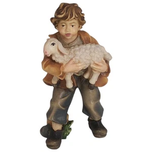 Holz Krippen Figur HIRTEN BUB MIT LAMM IM ARM color (zu 11 / 12 cm Figuren). RA - Bild 1 von 7