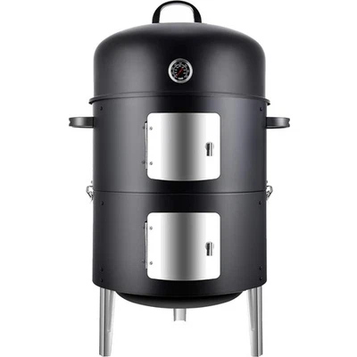 垂直炭烟熏器带双烹饪格栅 - 提高您的烧烤体验 — 第 1/4 张图片