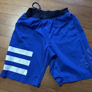 Adidas Royal Blue + White Logo Athletic Shorts Sz Medium Climaxes Training Youth - Picture 1 of 7