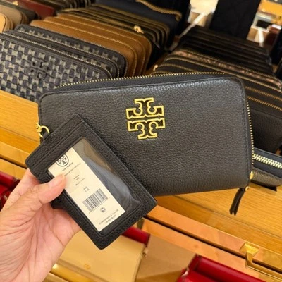 Cartera Continental Tory Burch 141004 Cuero Guijarro Britten Cremallera Negra Foto 1 de 4