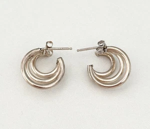 Vintage 925 Sterling Silver Triple Hoop Earrings - Picture 1 of 6