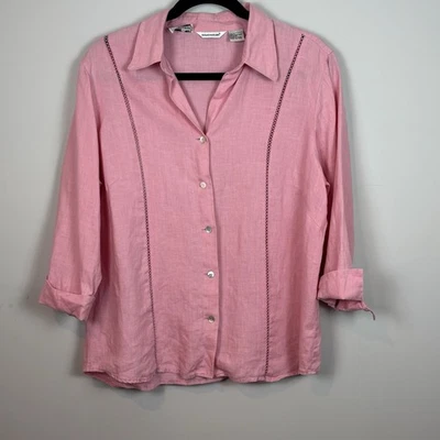 Blusa Richard Malcom 100% Lino Irlandés Mujer Rosa Manga 3/4 LG Falta Botón Foto 1 de 4