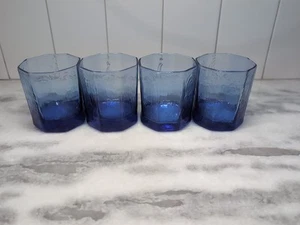 Libbey Facets Cobalt Tumblers Set of 4, Old Fashioned Rocks Glasses, Vintage - Picture 1 of 9