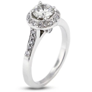 Anillo con halo de platino certificado natural corte redondo H SI1 1,02 ctw H SI1 - Imagen 1 de 14