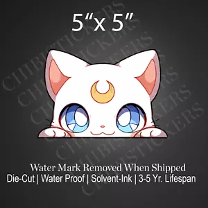 Luna Anime Blanco Luna Gato Lindo Impermeable Kawaii Vinilo Adhesivo Calcomanía Coche Mirador - Imagen 1 de 2