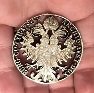 Vintage Hattie Carnegie Maria Theresa Thaler Cutout Sterling Silver Coin Pendant - Picture 1 of 8