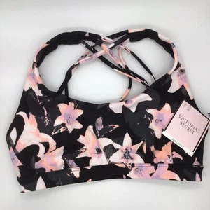 Victoria Secret Strappy Sports Bra Small/Petite Black Floral NEW - Picture 1 of 6