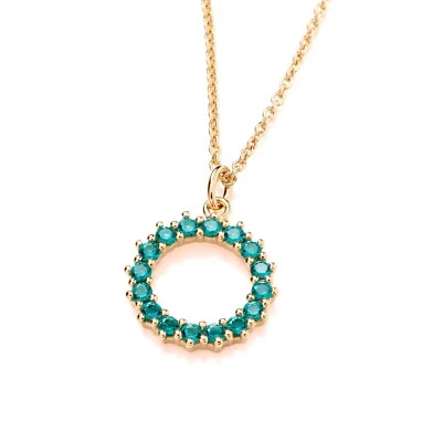 9ct Yellow Gold on Silver simulated EMERALD Circle of Life Pendant Necklace 18" - Image 1 of 4