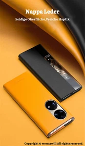 Luxus Nappa Leder Smart Window Echtleder Hülle Auto Sleep für HUAWEI Mate 50 Pro - Picture 1 of 15