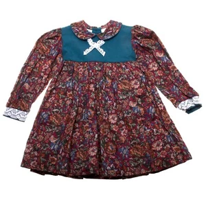 12,18,24 Months Pretty Originals Vintage Style Floral Dress In Green Front Bow - Picture 1 of 2