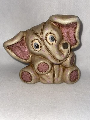 Vintage Pink and Tan Ceramic Elephant Coin Bank MCM - Image 1 of 4