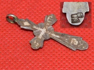 ANTIQUE 19th CENTURY Ukraine CROSS ! SILVER 84 Orthodox Icon CRUCIFIX skull vtg - Picture 1 of 19