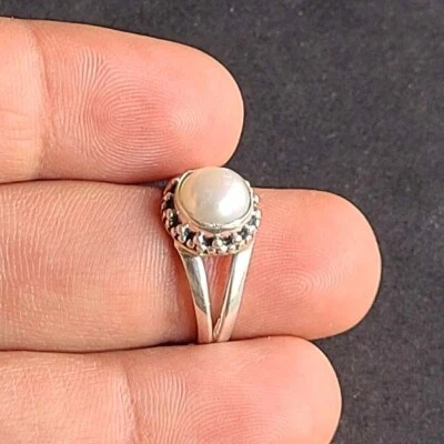 Pearl 925 Sterling Silver Handmade Beautiful Fine  Ring All Size Available - Image 1 of 4