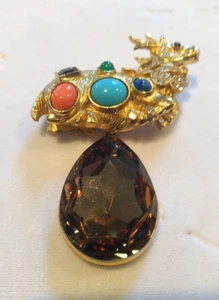 Kenneth J Lane Cabochon & abgeschrägter Stein Hirsch Brosche USA - Bild 1 von 5