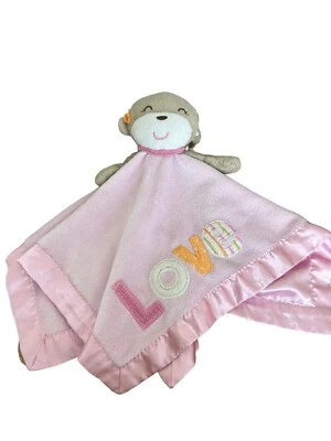 Carters Baby Lovey Security Blanket Monkey Plush Rattle Pink Satin 2012 LOVE - Image 1 of 4