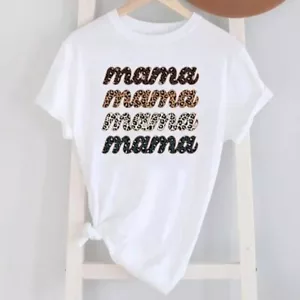 MAMA Leopard Letter Logo Printed Round Neck Short-Sleeve T-Shirt Gift Size L - Picture 1 of 1