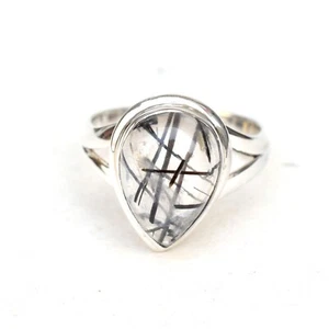 Black Rutile quartz Ring, Rutilated quartz Ring 925 Sterling Sliver Ring -RU002 - Picture 1 of 3