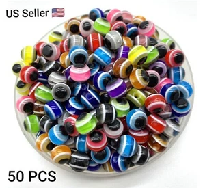 50PCS 8mm Round Beads Evil Eye Resin Spacer Beads Jewelry Making DIY Bracelet - Picture 1 of 1