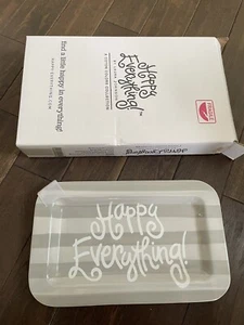 Coton Colors Happy Everything Gray Stripe Tray Platter Rectangle Mini 17”x10” - Picture 1 of 5