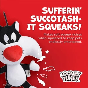 New - 7" Looney Tunes Sylvester the cat Big Head Stuffed Plush Squeak Dog Toy - Picture 1 of 6