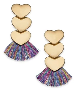 INC International Concepts Gold-Tone Heart Fringe Drop Earrings - Picture 1 of 2