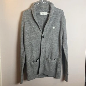 Abercrombie & Fitch Cardigan Sweater Mens Gray Big Buttons Winter Cozy Medium - Picture 1 of 16