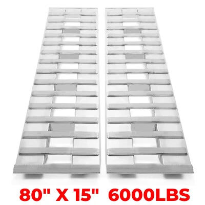 80"×15" Aluminum Ramps 2 Pcs 6000Lbs Car Trailer Truck Hook End Knife 1 Pair - Image 1 of 4