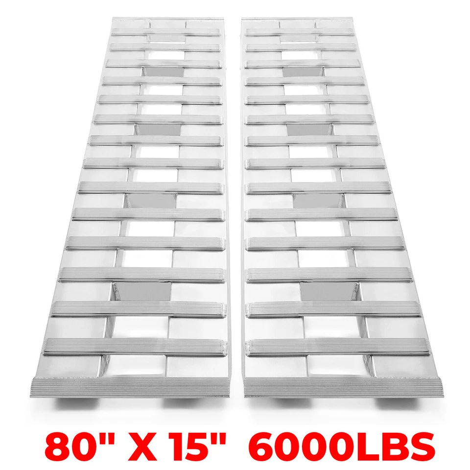 80"×15" Aluminum Ramps 2 Pcs 6000Lbs Car Trailer Truck Hook End Knife 1 Pair - Image 1 of 4
