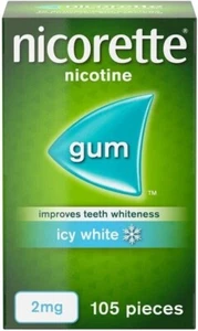 6 x 105 Nicorette Icy White 2mg Sugar Free Nicotine Gum - 630 Gums | Exp 2025/26 - Picture 1 of 1