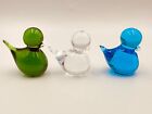 Vintage Tiny 1.5" Art Glass Blue, Green, Clear Bird Of Happiness Figurines Set/3