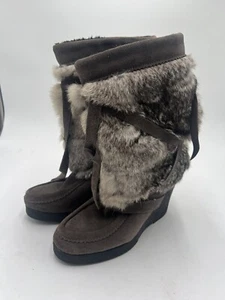 Botas envolventes de piel de conejo Muks Muk luks Mukluks talla 7 para mujer cuña cálidas invierno” - Imagen 1 de 6