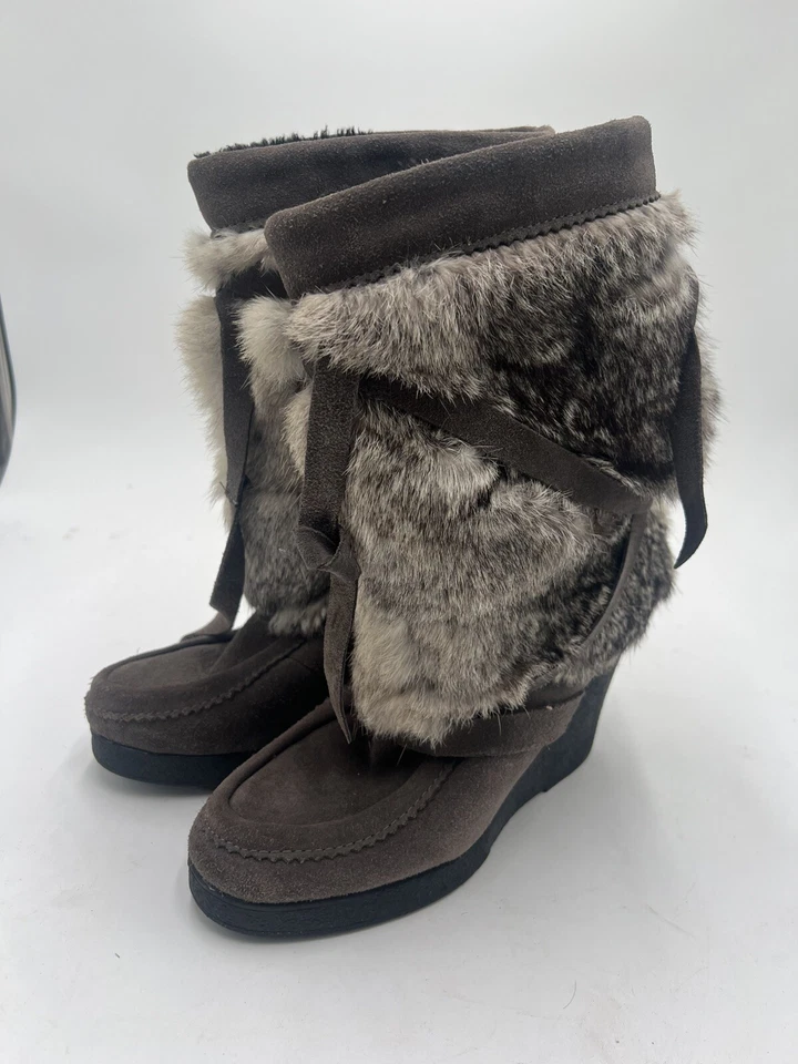 Botas envolventes de piel de conejo Muks Muk luks Mukluks talla 7 para mujer cuña cálidas invierno” - Imagen 1 de 4