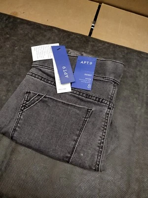 Feminino "Apt 9" Tamanho 8, Dk PRETO/CINZA, Desgastado, Cintura Média, Pull On, Magro NOVO - Imagem 1 de 4