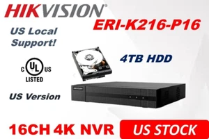 Ⲏikvision 16CH 4K NVR ERI-K216-P16 w/16 CH POE Plug & Play w/4TB HDD H.265+ - Picture 1 of 4