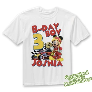 Mickey Mouse Roadster Racer Birthday Shirt - Personalized with name and age - Picture 1 of 3