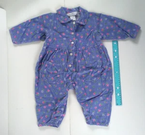 vintage infant's long-sleeve light blue jumper w/floral & hearts, 12mo Preowned - Picture 1 of 6