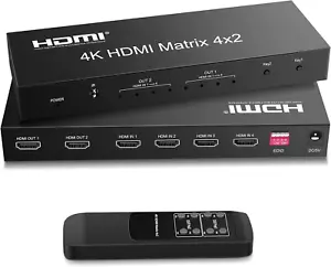 FERRISA 4X2 HDMI Matrix Switch,4 in 2 Out Matrix HDMI Video Switcher Splitter +O - Picture 1 of 12