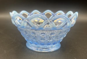 Imperial Glass Katy Blue Lace Edge Buttons and Cane Bowl - Picture 1 of 5