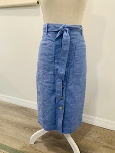 J Crew Button-front skirt in stretch linen Button-Down Midi Tie EUC Size 2T - Picture 1 of 7