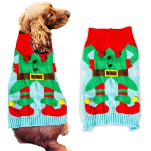 Strick Hund Weihnachtspullover Kostüm Outfit festlich Welpe Mantel Pulli S-XXL Elfe - Bild 1 von 8