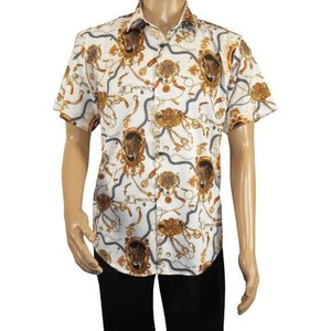 Men's Sports Shirt by MIZUMI Medallion Floral Printed Short Sleeves M648 White - Picture 1 of 11