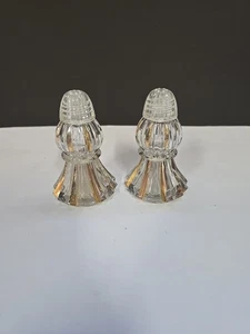 Irice NY Cut Glass Salt & Pepper Shakers Clear And Gold 3.5" Tall - Picture 1 of 5