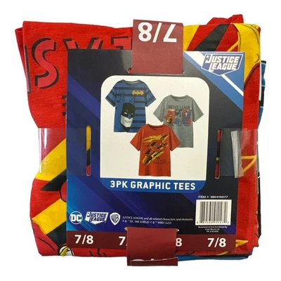 Paquete de 3 camisetas de manga corta con estampado gráfico de superhéroes de Justice League para niños Foto 1 de 2