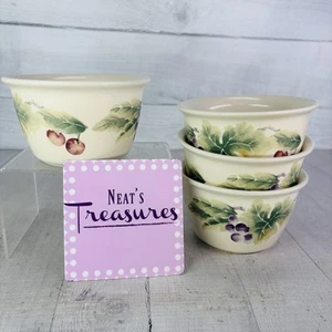 Pfaltzgraff  JAMBERRY Cherries Grapes Stoneware Rim Deep Dessert Bowls Set of 4 - Picture 1 of 16